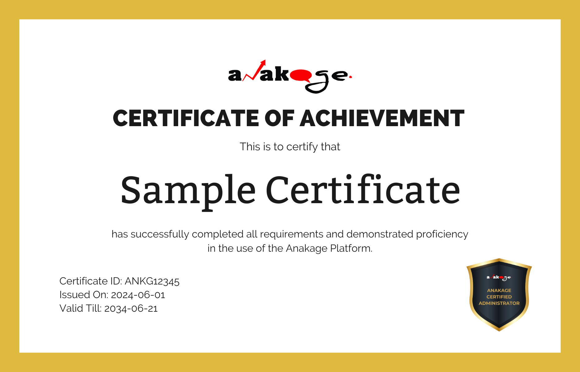 Anakage Certificate Preview