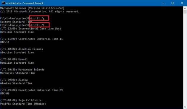 windows server cmd change time zone